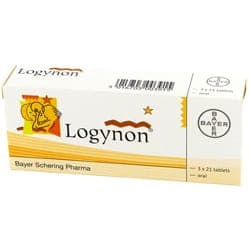 Logynon mit Levonorgestrel und Ethinylestradiol 3x21 Filmtabletten Verpackung