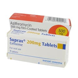 Suprax 200mg Tabletten Verpackung und Azithromycin 500mg Filmtabletten Verpackung 