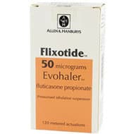 Flixotide 50 Mikrogramm Evohaler mit Fluticason Verpackung