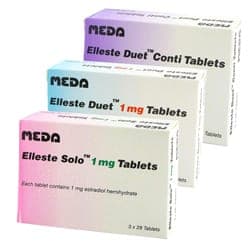 Elleste Solo, Elleste Duet und Elleste Conti 1mg Tabletten mit Estradiol und Norethisteronacetat Verpackungen