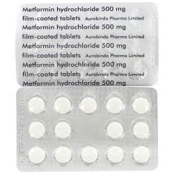 Metformin 500mg Blisterpackung Vorder- und Rückseite