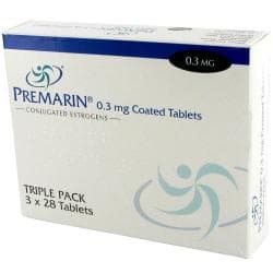Premarin 3 mal 28 0,3mg Tabletten mit konjugiertem Östrogen Verpackung
