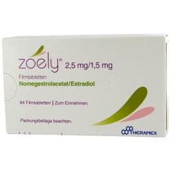 Emballage de 84 comprimés oraux pelliculés Zoely 2,5mg/1,5mg acétate de nomégestrol/estradiol