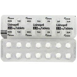 Vue avant et arrière des emballages blisters de comprimés Lisinopril