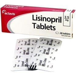 Boite de comprimés Lisinopril 10 mg et arrière des emballages blisters