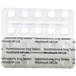 Vue avant et arrière des emballages blisters des comprimés de Norethisterone