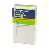 Boite de 3,5ml de Condyline 0,5% avec solution cutanée de podophyllotoxine