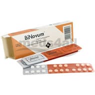 Boite de comprimés BiNovum avec vue avant et arrière des emballages blisters