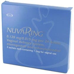 Boite de 3 sachets NuvaRing 0.120 mg/ 0.015 mg ethinylestradiol/ ethonogestrel